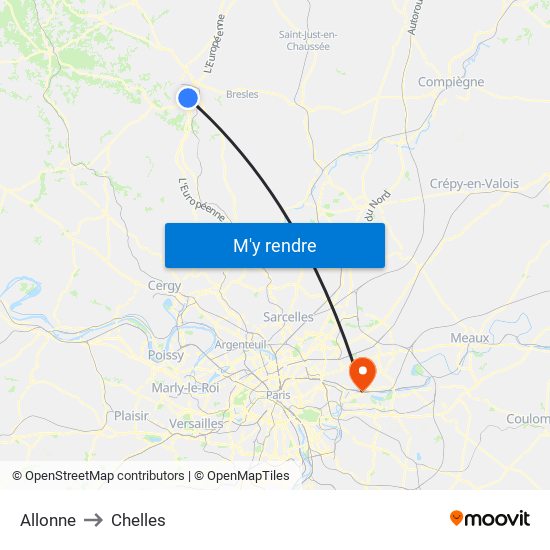Allonne to Chelles map