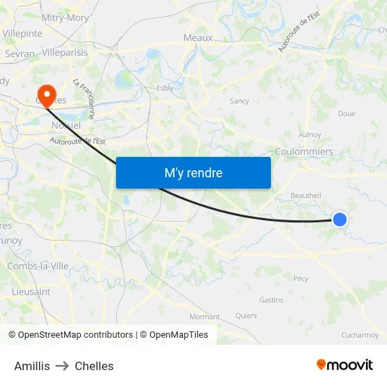 Amillis to Chelles map