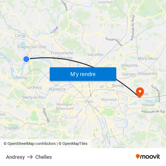 Andresy to Chelles map