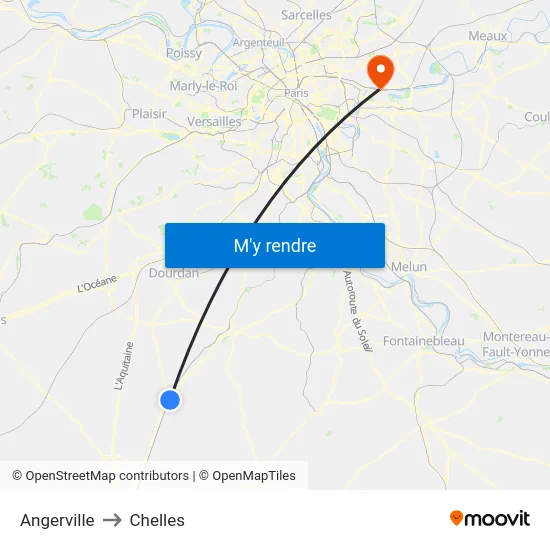 Angerville to Chelles map