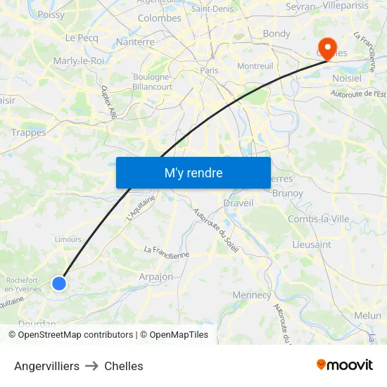 Angervilliers to Chelles map