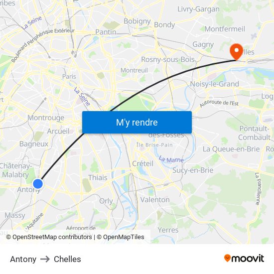 Antony to Chelles map