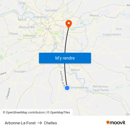 Arbonne-La-Foret to Chelles map