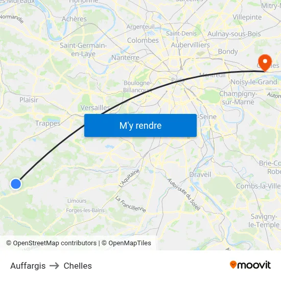 Auffargis to Chelles map