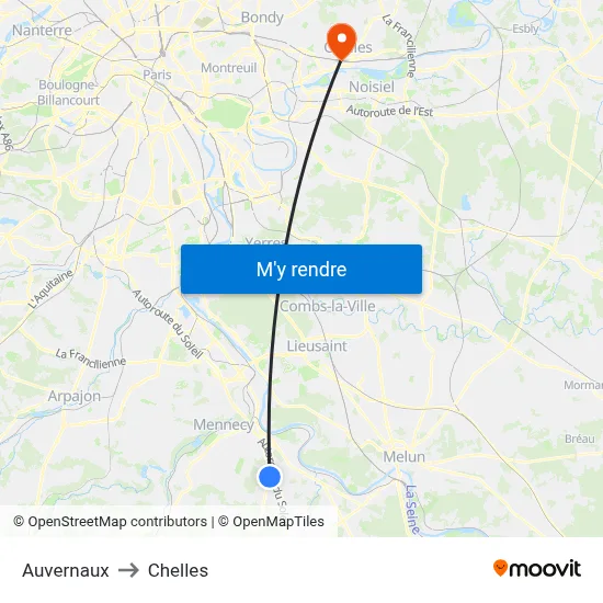 Auvernaux to Chelles map