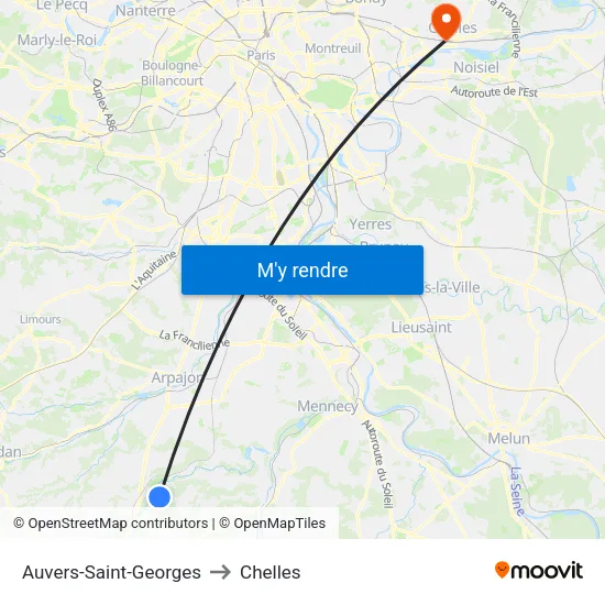 Auvers-Saint-Georges to Chelles map