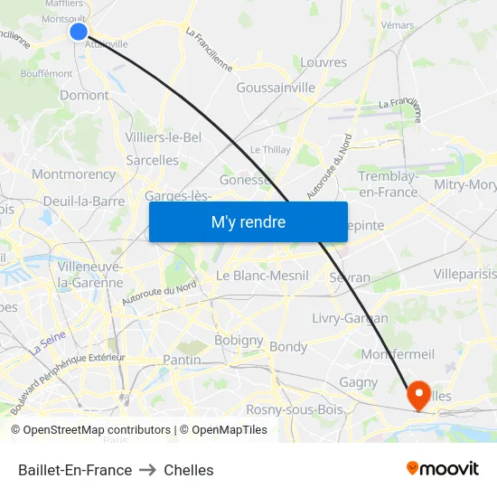 Baillet-En-France to Chelles map