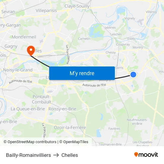 Bailly-Romainvilliers to Chelles map