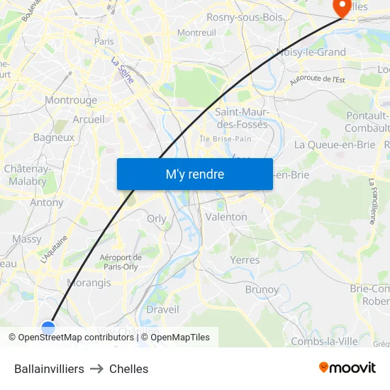 Ballainvilliers to Chelles map