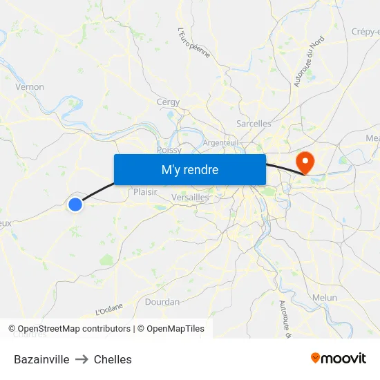 Bazainville to Chelles map
