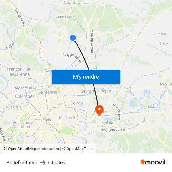 Bellefontaine to Chelles map