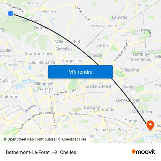 Bethemont-La-Foret to Chelles map