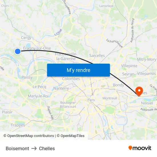 Boisemont to Chelles map