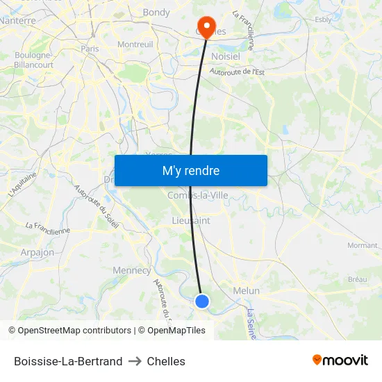Boissise-La-Bertrand to Chelles map