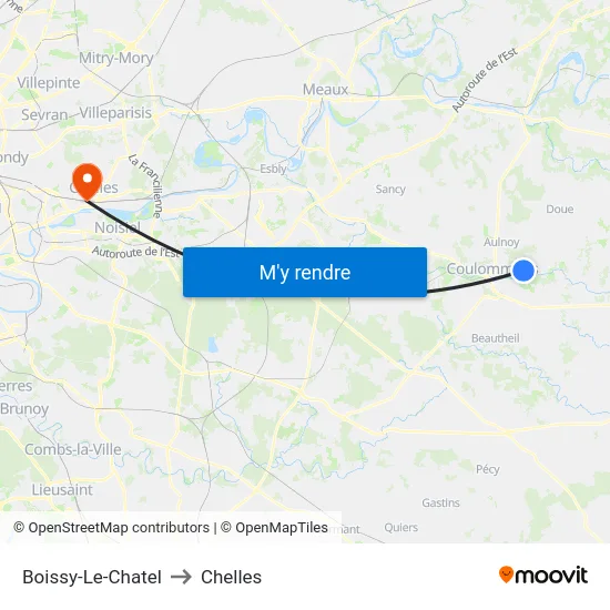 Boissy-Le-Chatel to Chelles map