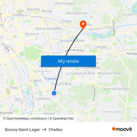 Boissy-Saint-Leger to Chelles map
