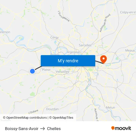 Boissy-Sans-Avoir to Chelles map