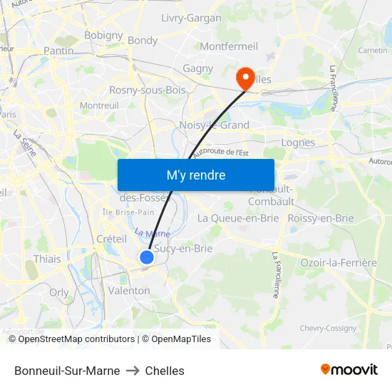 Bonneuil-Sur-Marne to Chelles map
