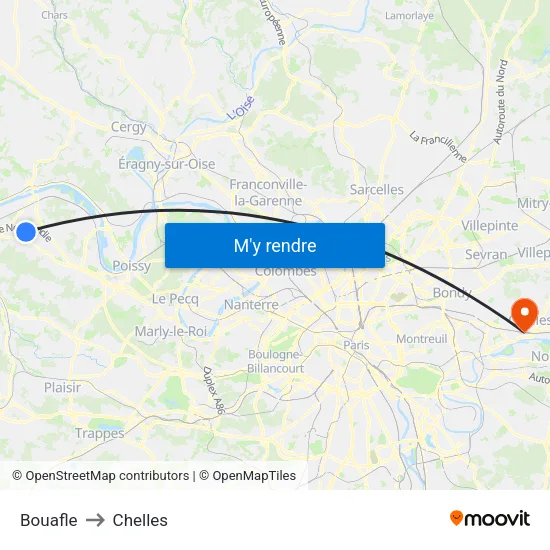 Bouafle to Chelles map