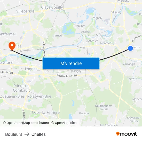Bouleurs to Chelles map