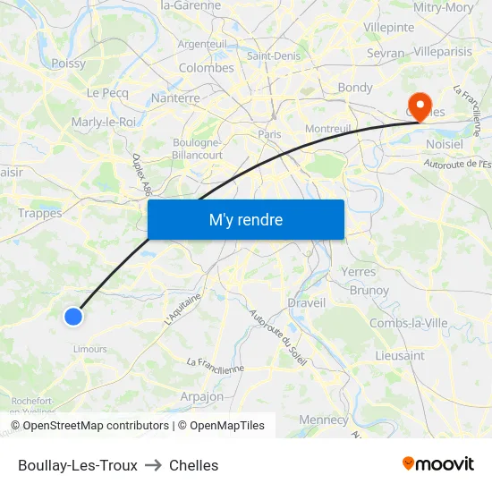 Boullay-Les-Troux to Chelles map