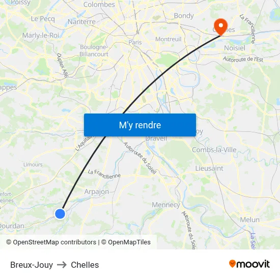 Breux-Jouy to Chelles map