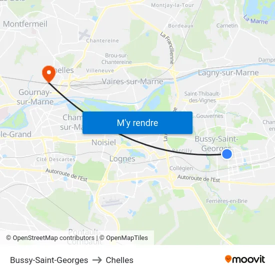 Bussy-Saint-Georges to Chelles map