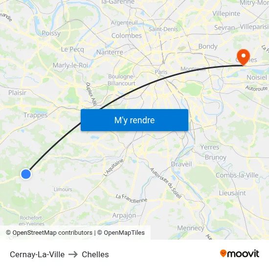 Cernay-La-Ville to Chelles map