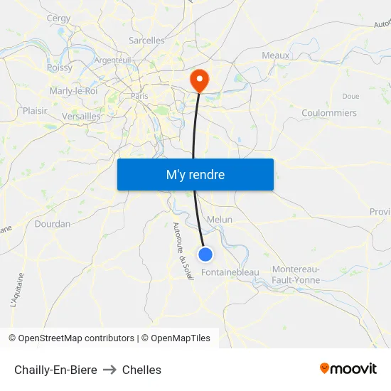 Chailly-En-Biere to Chelles map