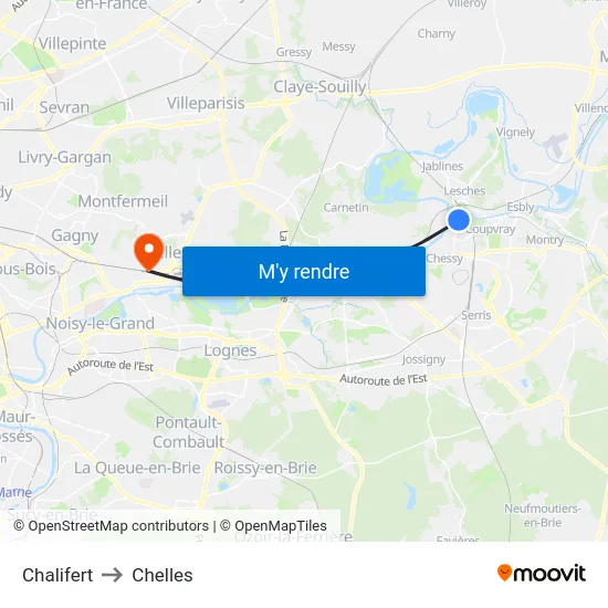 Chalifert to Chelles map