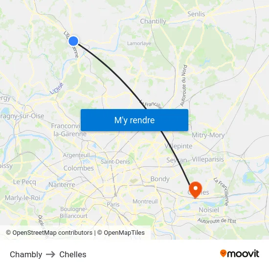 Chambly to Chelles map