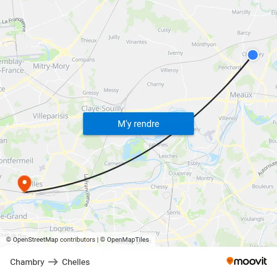 Chambry to Chelles map