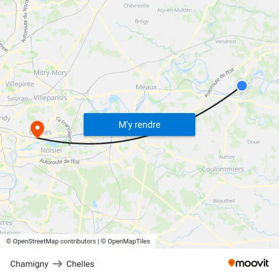 Chamigny to Chelles map