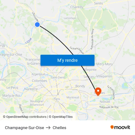 Champagne-Sur-Oise to Chelles map