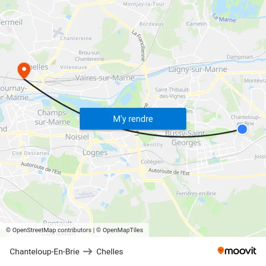 Chanteloup-En-Brie to Chelles map