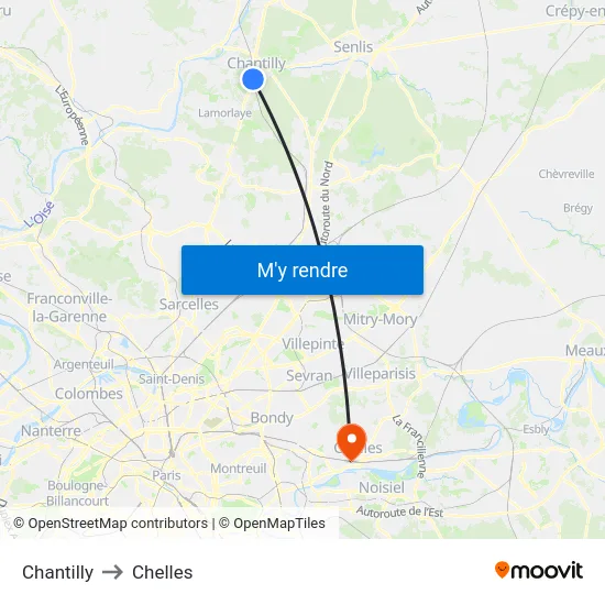 Chantilly to Chelles map