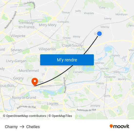Charny to Chelles map