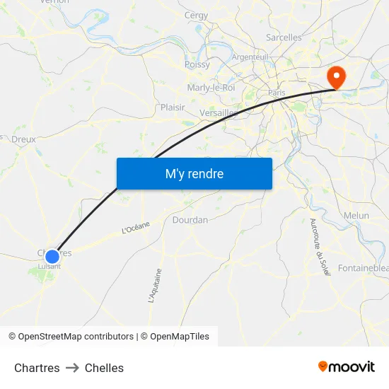 Chartres to Chelles map