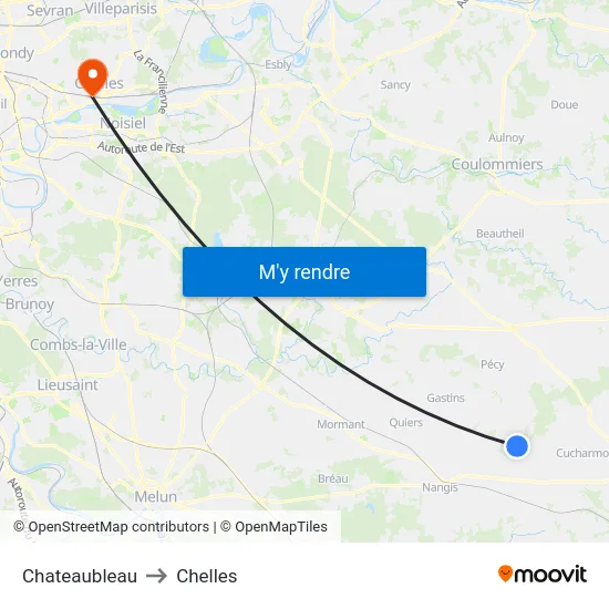 Chateaubleau to Chelles map