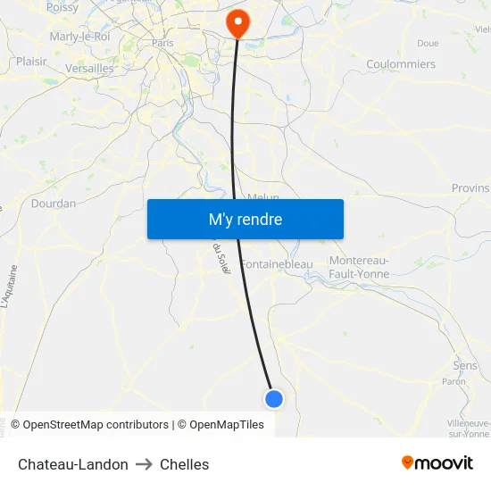 Chateau-Landon to Chelles map