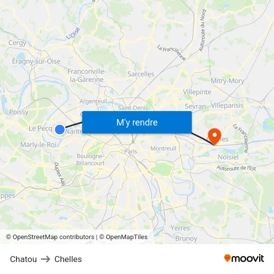 Chatou to Chelles map