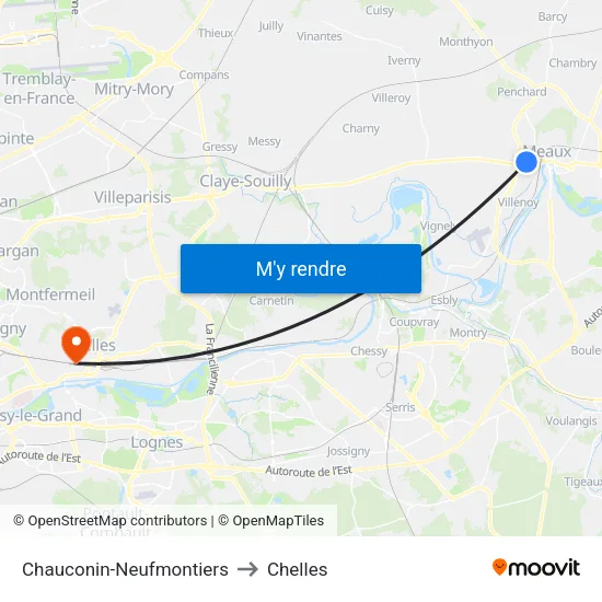 Chauconin-Neufmontiers to Chelles map