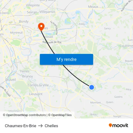 Chaumes-En-Brie to Chelles map