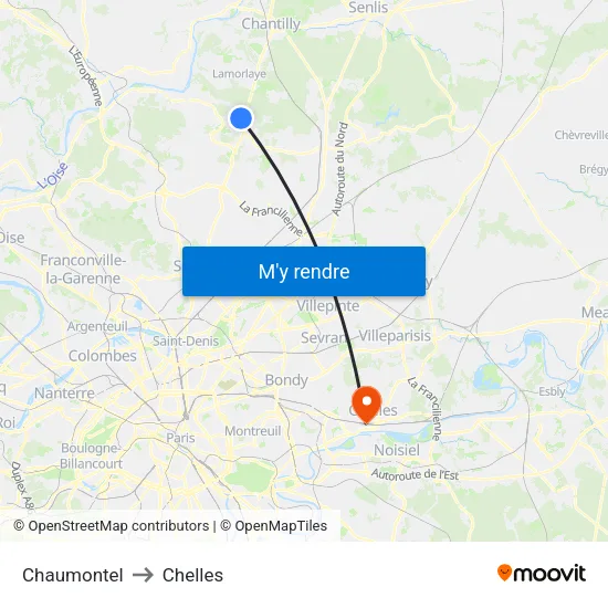 Chaumontel to Chelles map