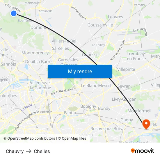 Chauvry to Chelles map