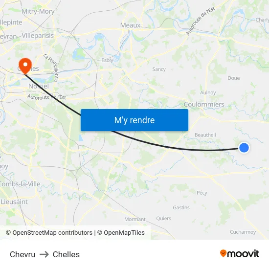 Chevru to Chelles map