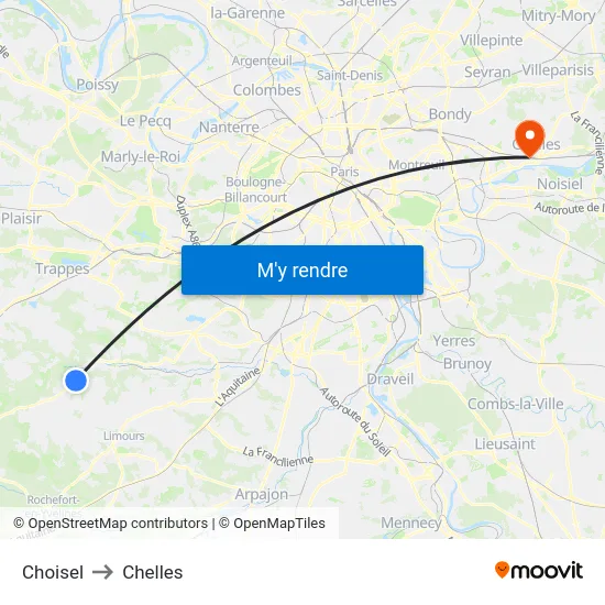 Choisel to Chelles map