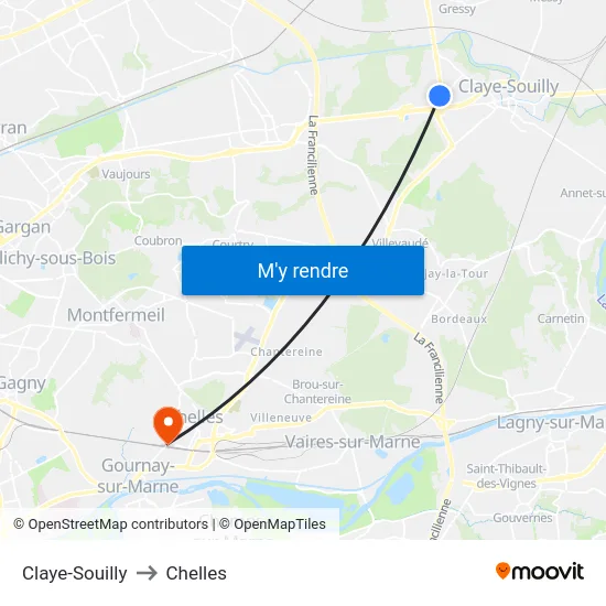 Claye-Souilly to Chelles map