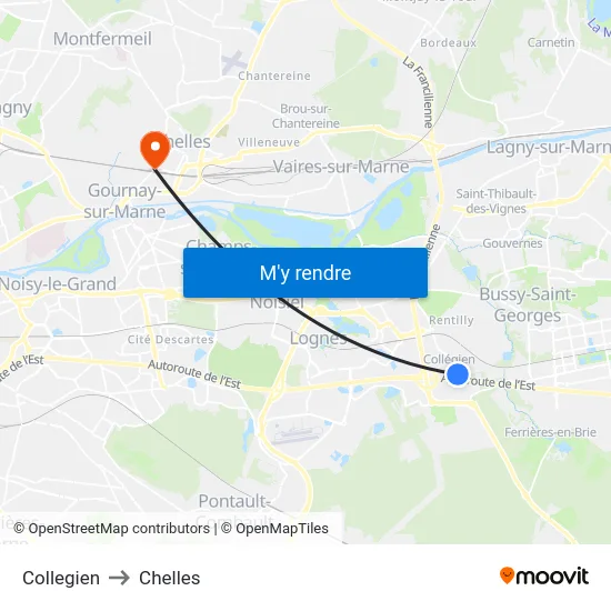 Collegien to Chelles map