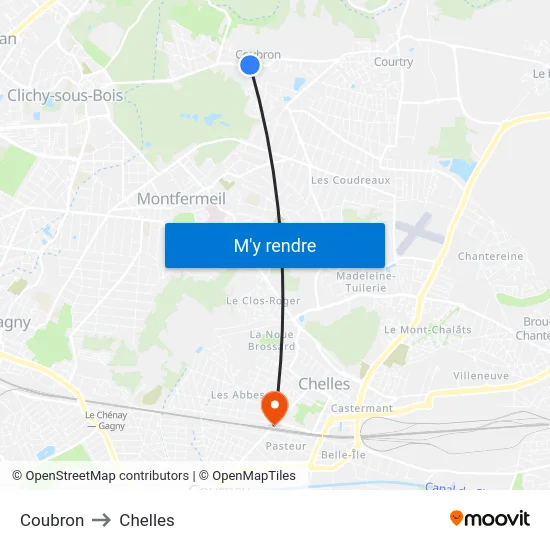 Coubron to Chelles map